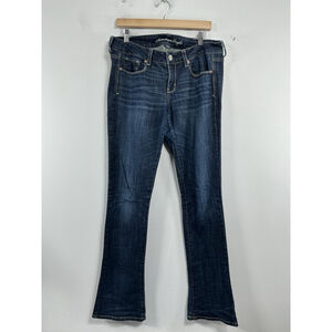 Womans Excellent American Eagle Stretch Blue Jeans 10 L Skinny Flare 0247/D-5